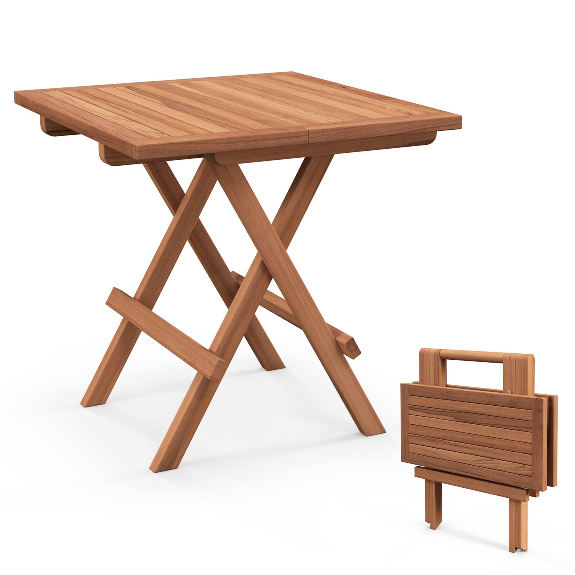 Alt View 9. Gymax - Gymax Indonesia Teak Wood Folding End Table Square Side Table w/ Slatted Tabletop Yard Natural - Teak.