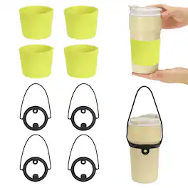 Unique Bargains - Silicone Cup Sleeve, 4pcs Coffee Sleeves with Black Handle Strap, Heat Resistant Reusable Nonslip for Coffee Tea Drinks - Yellow