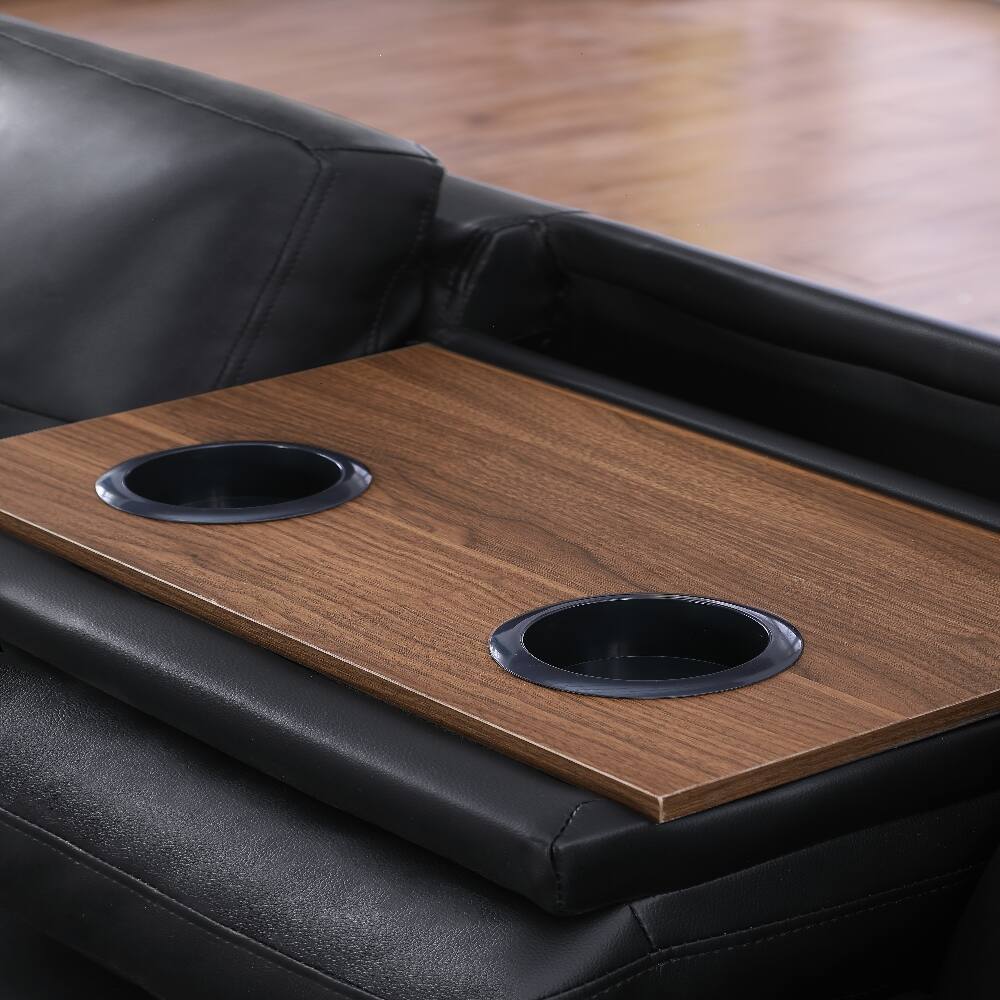 Alt View 4. Loheer - Loheer Faux Leather Sectional Sofa with Storage Ottoman Cup Holders - Black.