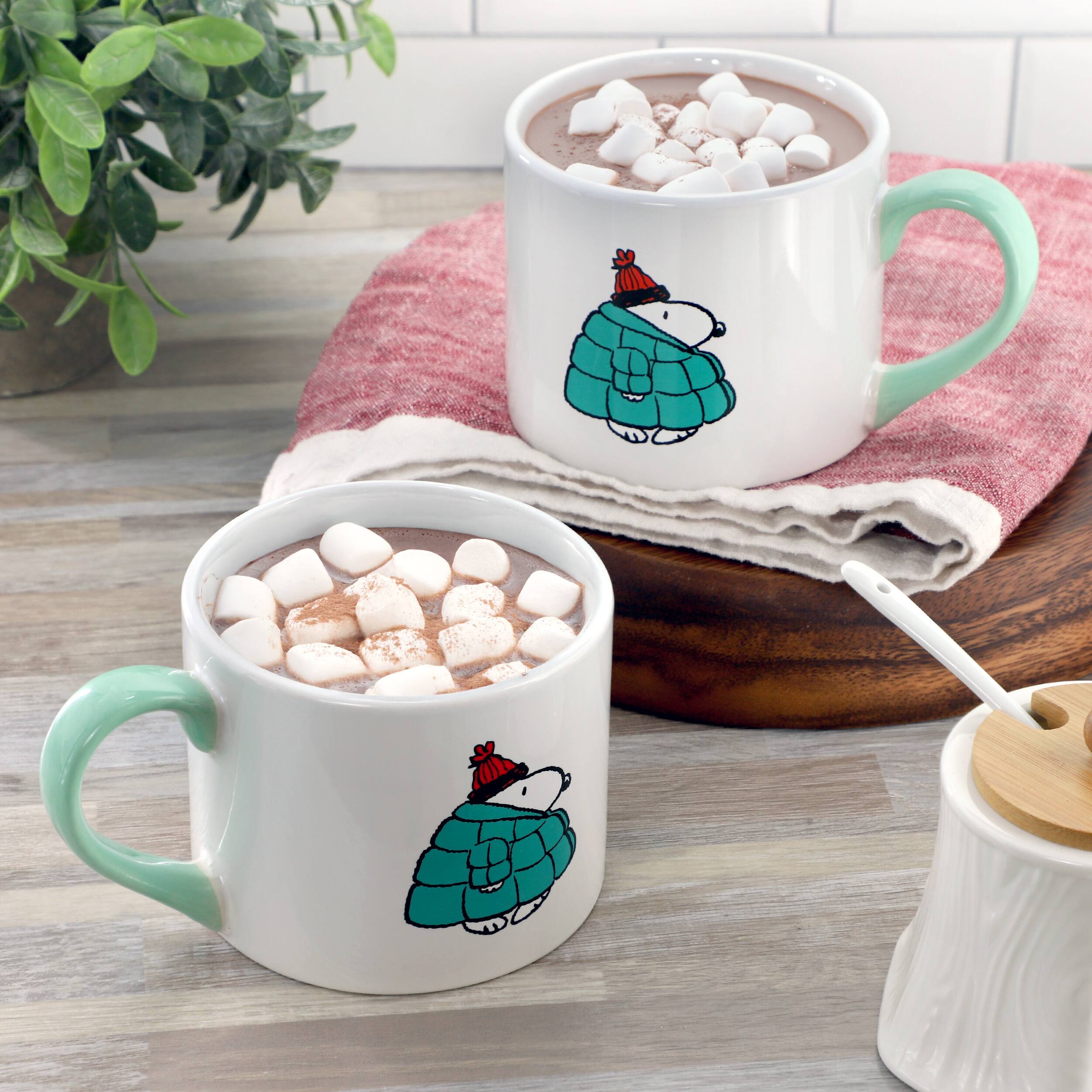 Alt View 1. Peanuts - Peanuts All Bundled Up 4 Piece 19 Ounce Stackable Stoneware Mug Set in Mint - Mint.