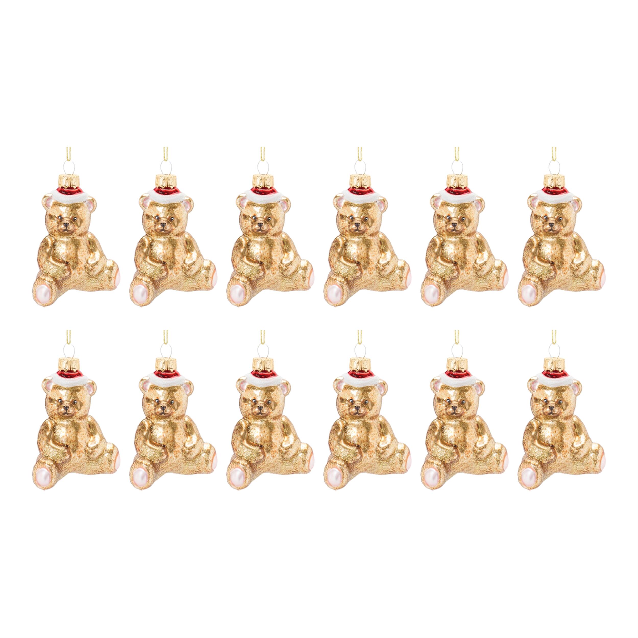 Left. BreeBe - Glass Teddy Bear Ornament (Set of 12) - Gold, Red.