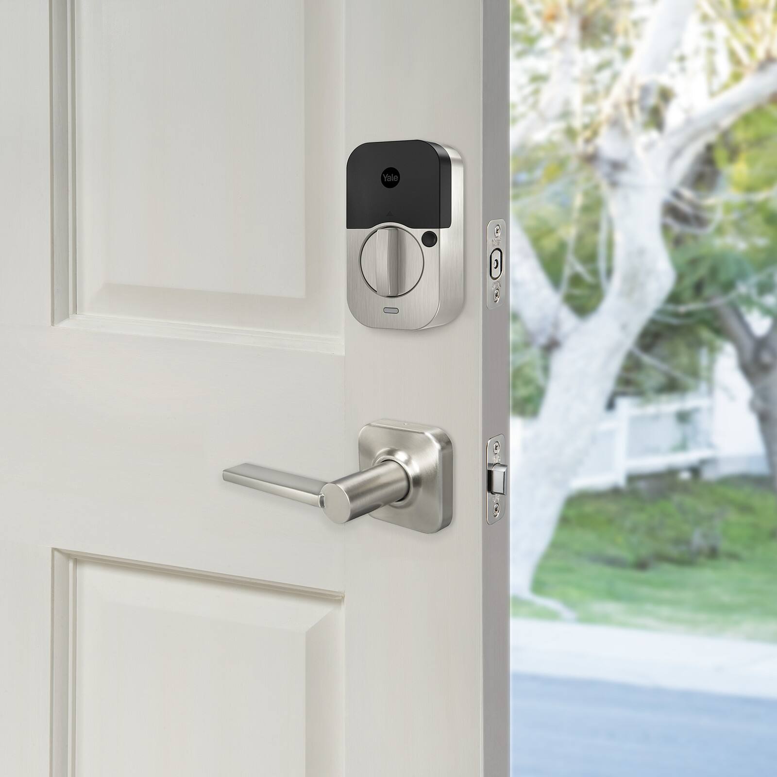 Left. Yale - Yale Assure Lock 2 Touch with Wi-Fi and Valdosta Lever in Satin Nickel - Satin Nickel.