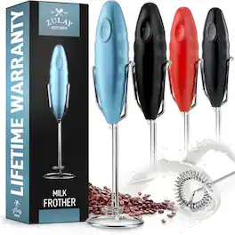 Zulay Kitchen - PRO Milk Frother Wand - Ultra High Speed Handheld Frother with Upgraded Stand - Black