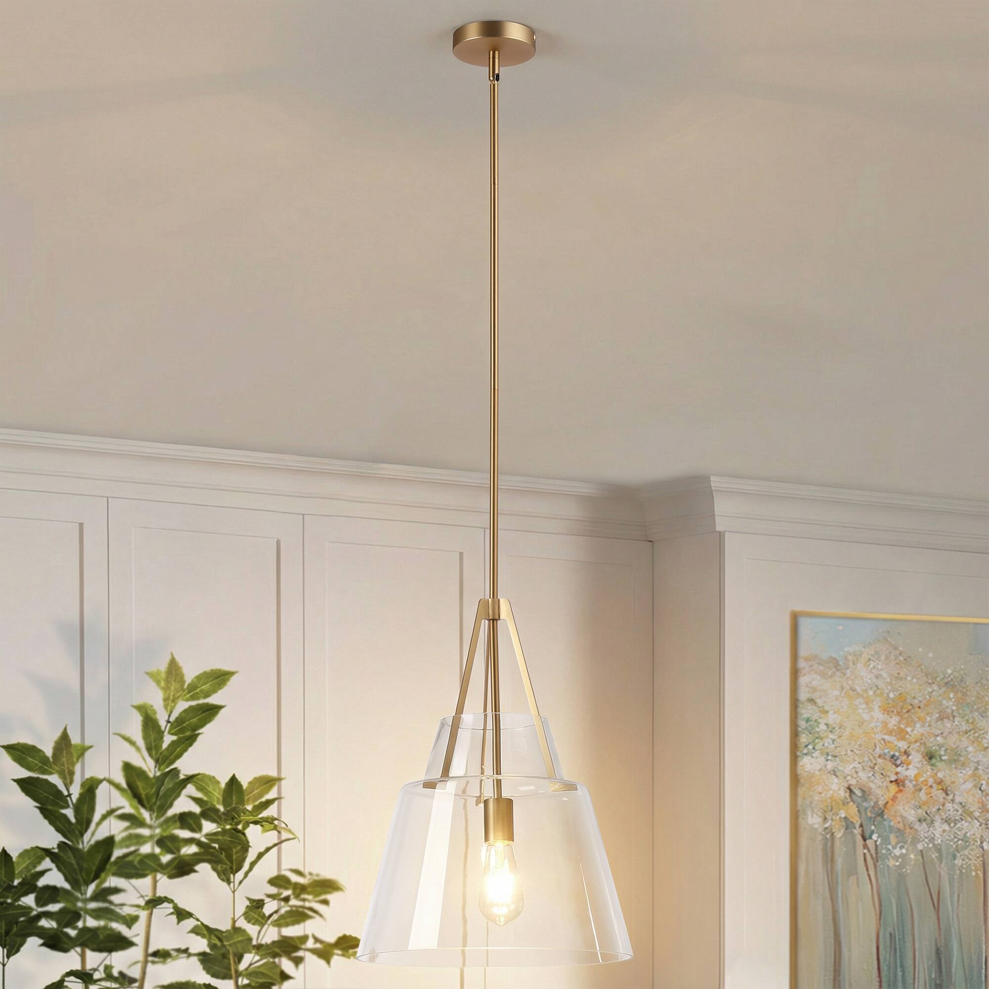 Alt View 1. Parrot Uncle - Modern Brass Cone Clear Glass Shade Pendant Light.