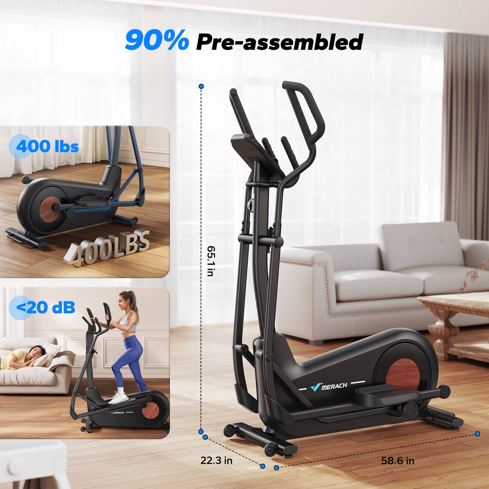 Alt View 7. MERACH - MERACH E27 Elliptical Magnetic Exercise Machine Hyper-Quiet 8 Resistance Levels - Black.