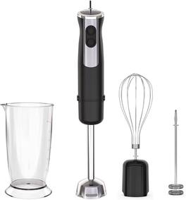 Luckbyte - 1000W Immersion Blender - 4-in-1 Hand Mixer with 12-Speed & Turbo, Whisk, Milk Frother for Smoothies & Baby Food - Black
