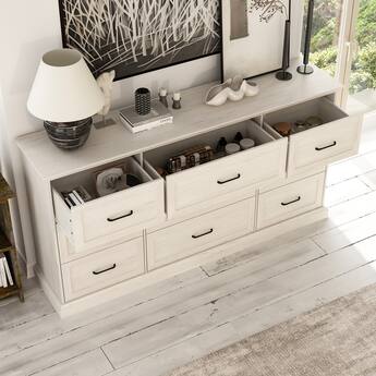 horizontal dresser LuxenHome Modern Walnut Finish 6-Drawer Dresser, Engineered Wood Storage Chest with Rounded Corners This horizontal dresser features six drawers to give you ample space for stowing away your belongings Ellipse Dresser - Horizontal