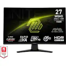 - 27" WQHD 2560 x 1440
- 1500R Curvature
- MSI MAG Arsenal Gaming
- Rapid VA
- 180 Hz
- 0.5 ms GTG
- HDR Ready
- PC MAG Readers' Choice 2024