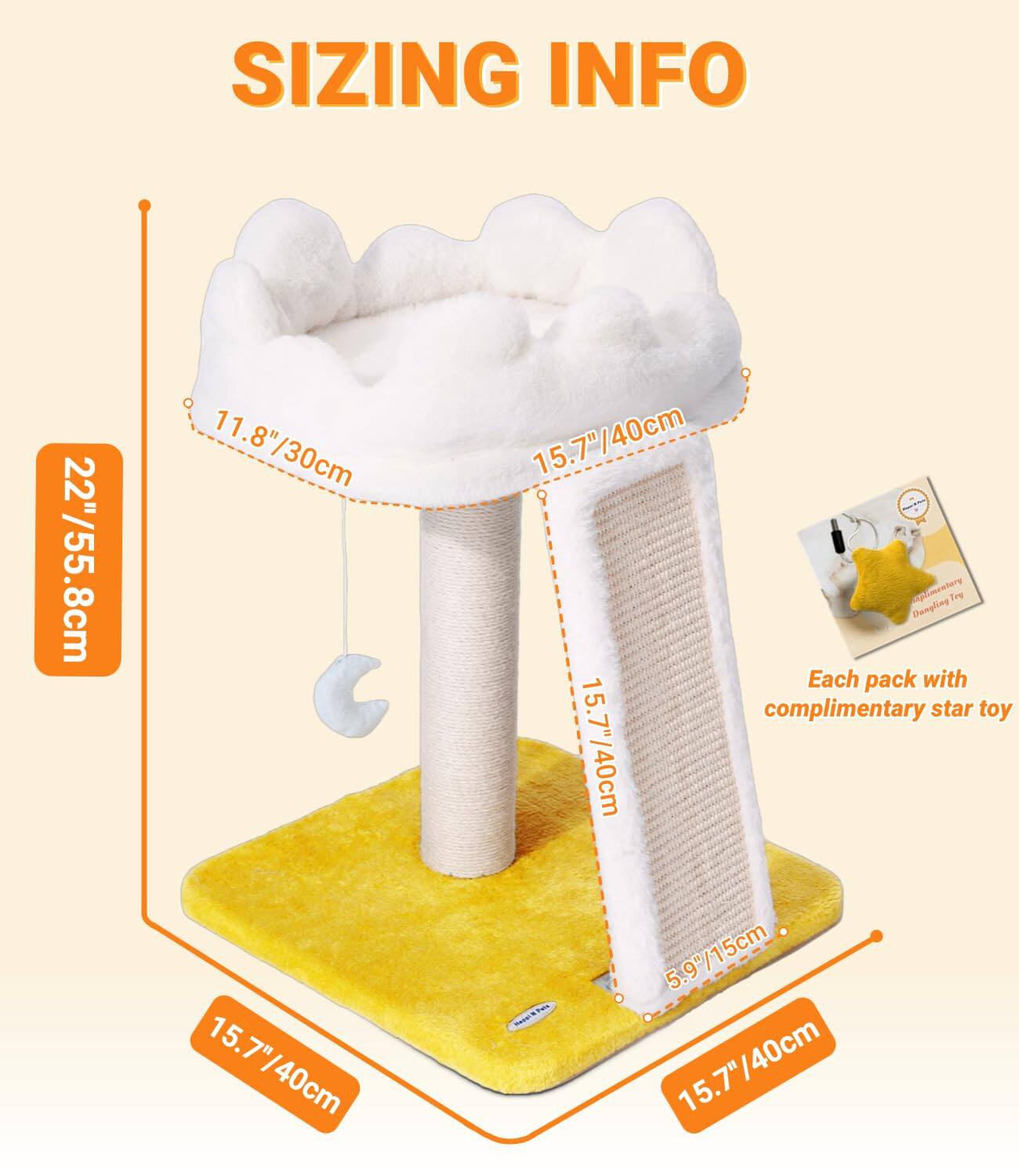 SIZING INFO

22"/55.8cm  
11.8"/30cm  
15.7"/40cm  
5.9"/15cm  

Each pack with complimentary star toy