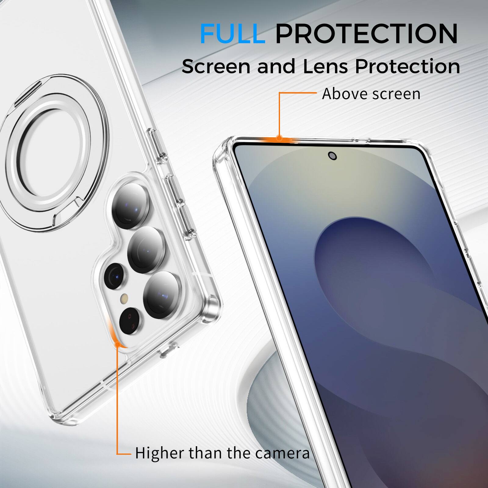FULL PROTECTION  
Screen and Lens Protection  
Above screen  
Higher than the camera
