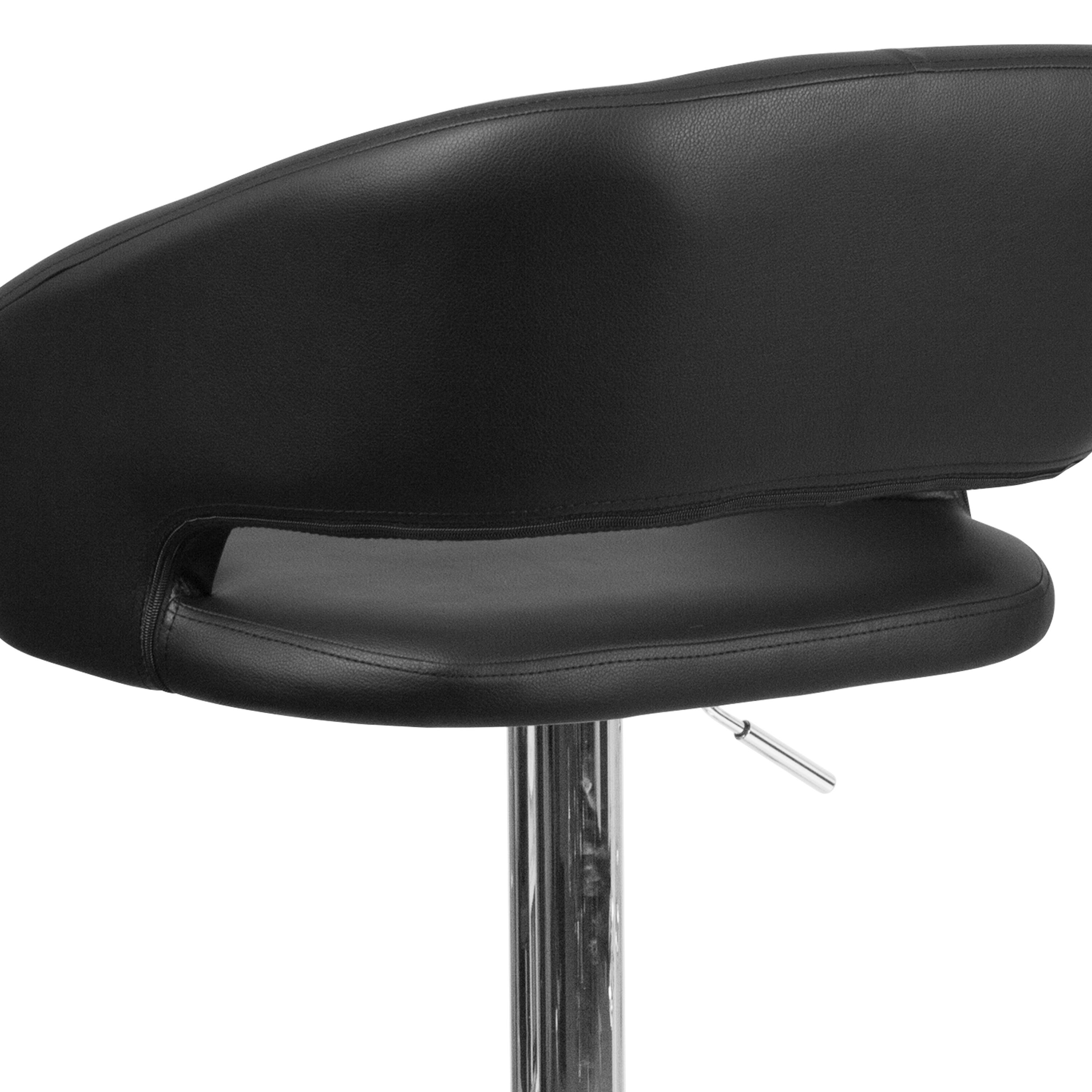 Alt View 9. Emma + Oliver - Shae Contemporary Upholstered Adjustable Height Barstool with Rounded, Cutout Mid-Back and Pedestal Base - Black Vinyl/Chrome Frame.