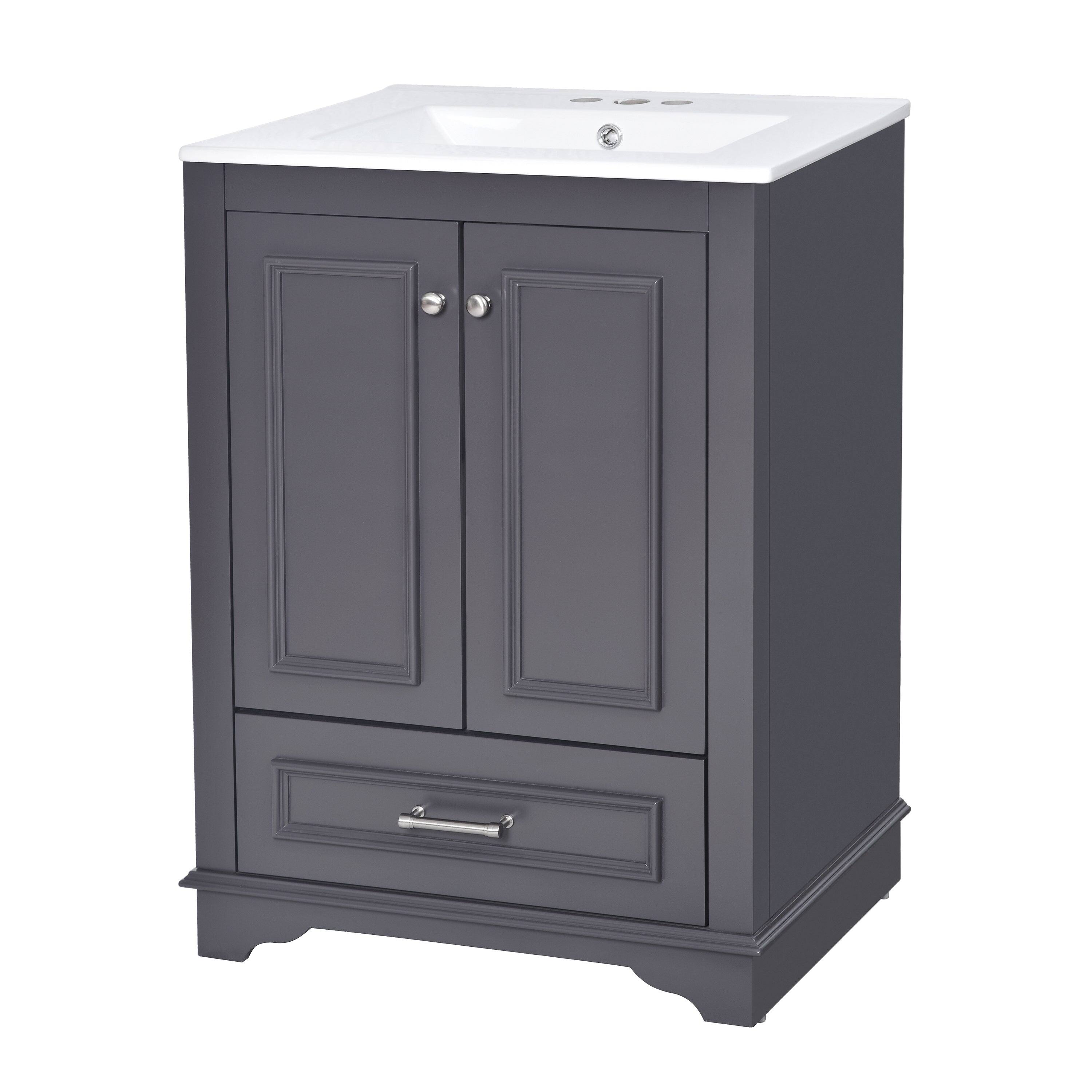 Alt View 10. Boyel Living - 24 Inch Bathroom Vanity with Ceramic Sink Soft Close Doors Silver HandlesBlue Gray - Gray.