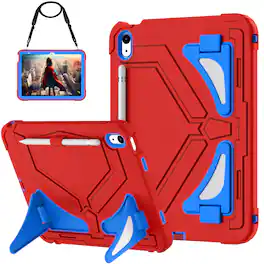 Dteck - Case for iPad (A16) 11th Gen 2025 /10th Gen 10.9'' 2022 Rugged Shockproof 3 Layers Kickstand Cover With Crossbody Strap - Red+Blue