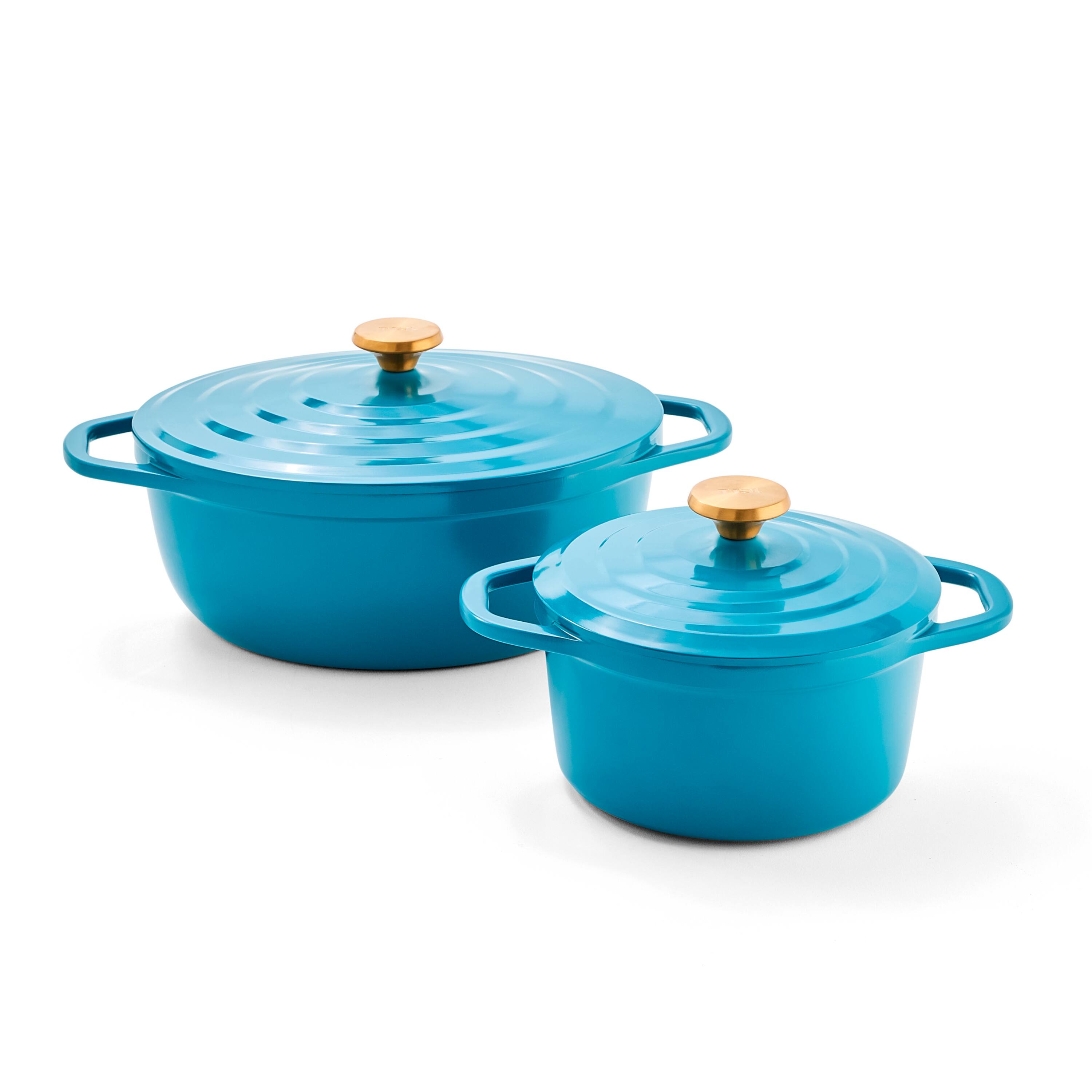 Front. T-Fal - T-fal 3Qt & 6Qt Cast Aluminum Dutch Oven Set - Blue.