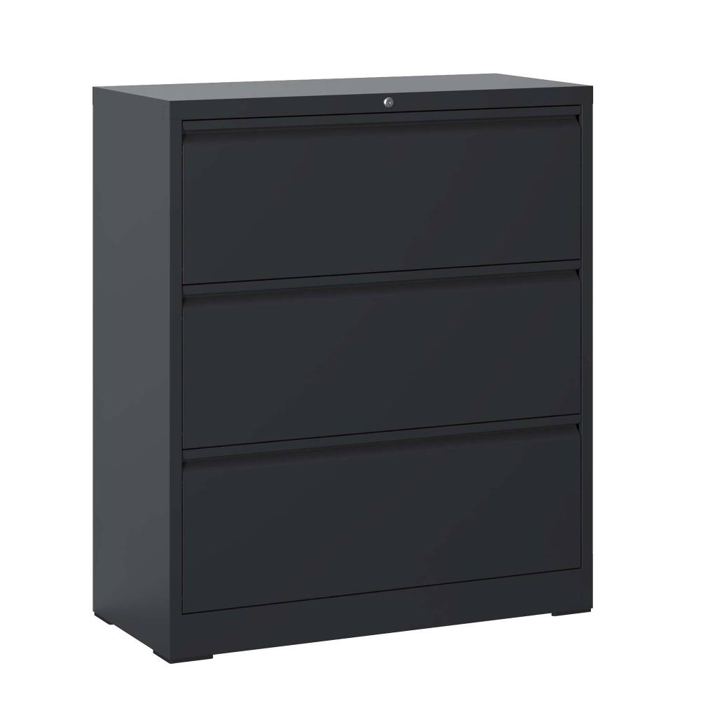 Alt View 1. Loheer - Loheer 3 Drawer Lateral File Cabinet Heavy Duty Locking Metal Filing Cabinet Black 35.4 Inch Wide.