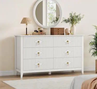 extra long dresser for bedroom FURNIWAY Walnut Dresser for Bedroom, 6 Drawer Long Dresser with Hidden Handles, Modern Wood Chest of Drawers for Clothes and Accessories, Stylish