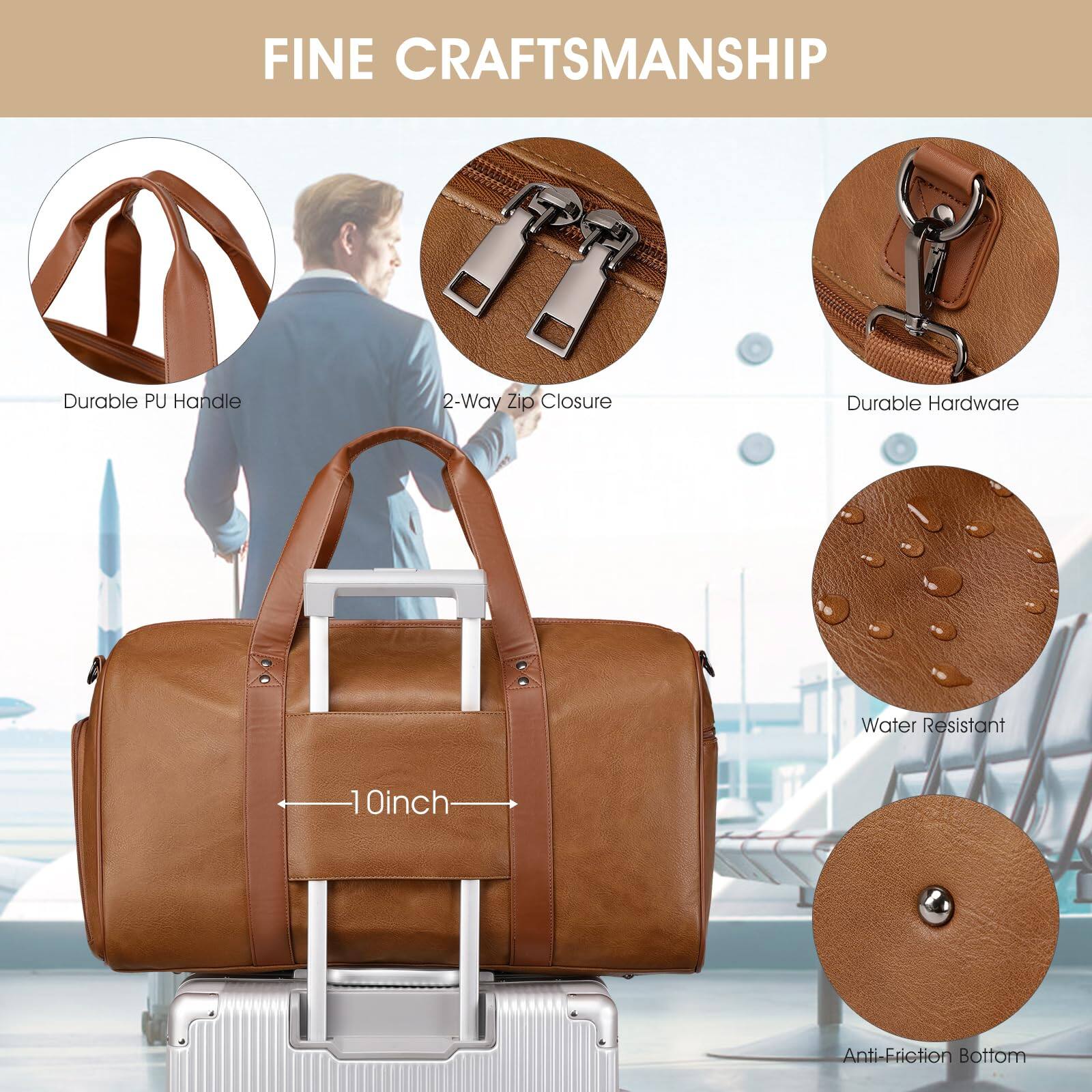 FINE CRAFTSMANSHIP

- Durable PU Handle
- 2-Way Zip Closure
- Durable Hardware
- Water Resistant
- 1 Inch
- Anti-Friction Bottom
