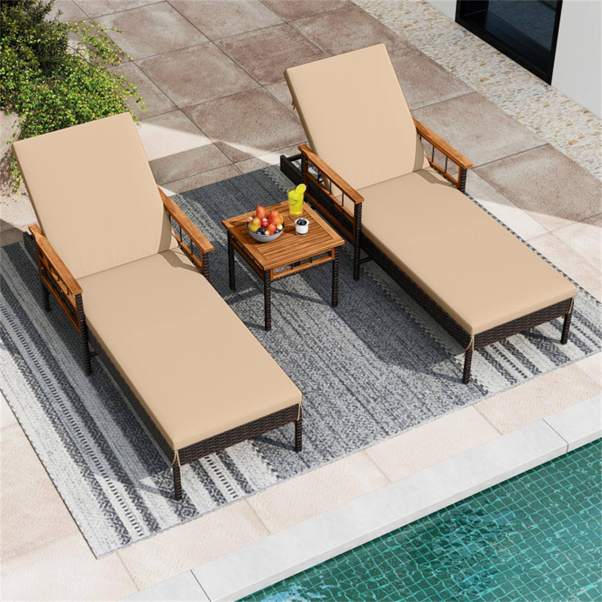 Alt View 5. Boyel Living - Beige Patio Rattan Chaise Lounge with Side Table and Adjustable Backrest-Beige 320-in W x 790-in D x 275-in H - Beige.