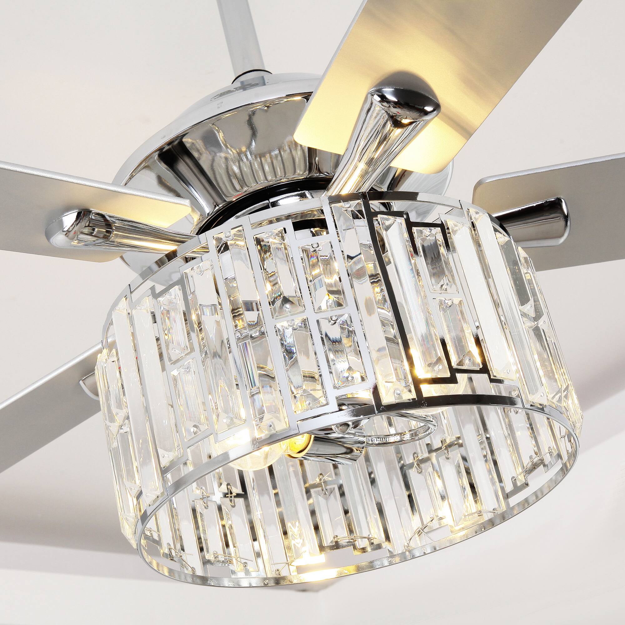 Alt View 9. Parrot Uncle - 52" Modern Chrome Crystal Ceiling Fan with Remote - Chrome.