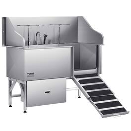 VEVOR - Stainless Steel Dog Washing Station, 61 inch Pet Grooming Tub w/ Ramp, Water Filter Board