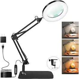 PARKER SLATER - 10X magnifying glass desk lamp with clamp, dimmable LED, 3 color modes, ideal for crafts and reading - Black