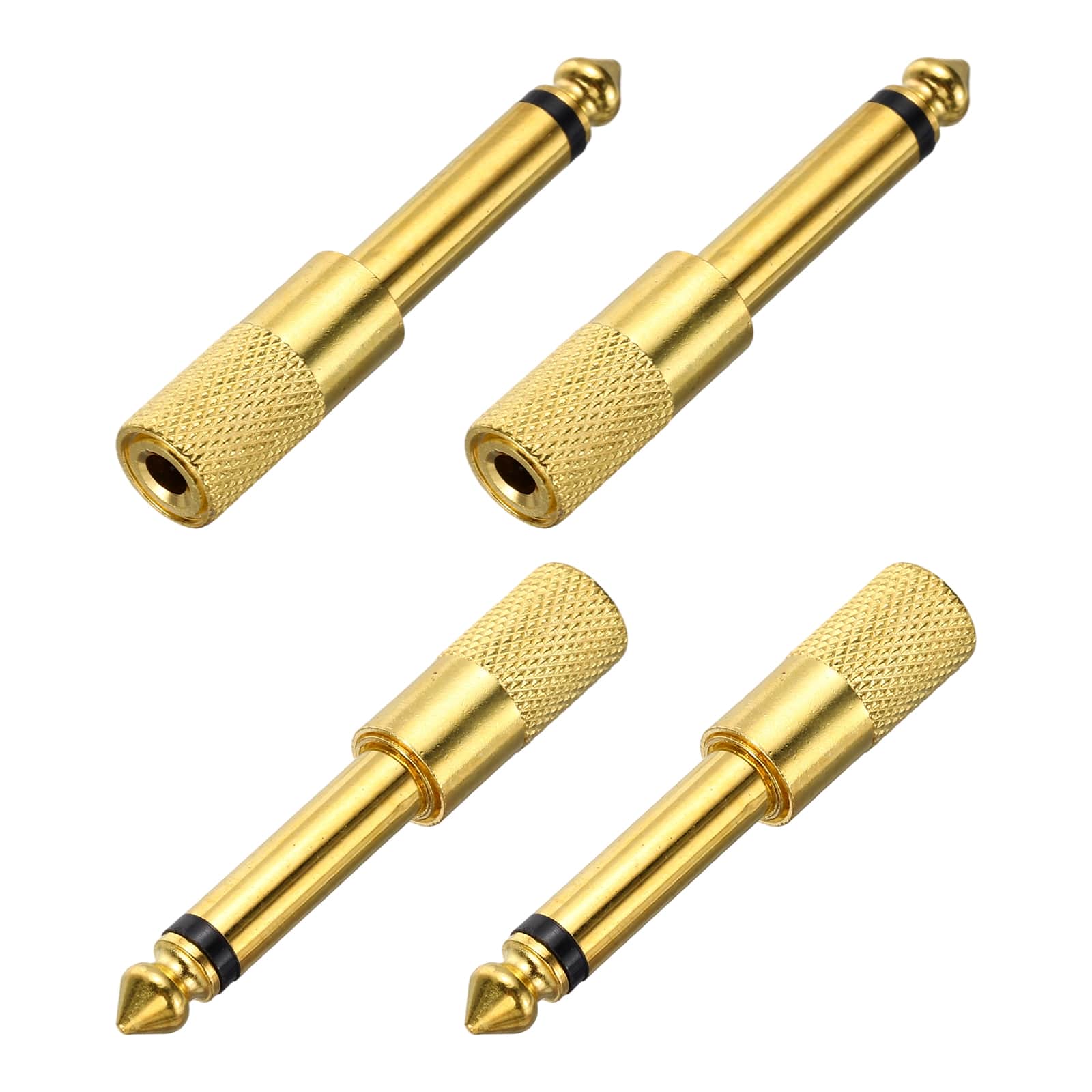 Unique Bargains - 4pcs TS6.35mm M to 3.5mm F Connector Mono Zinc Alloy Adapter for Mics/Guitars/Speakers/pcs Signal Conversion - Gold