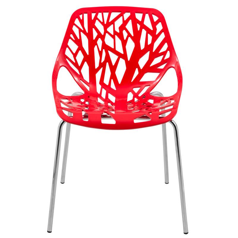 Left. LeisureMod - Asbury Stackable Modern Dining Chair with Cut Out Design and Chrome Legs Side Chair for Home Living Room - Red.