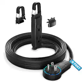 Maximm - 360° Rotating Flat Plug Extension Cord with a Removable Hook, Extension Cord 6 ft (16 Gauge) UL Certified - Black
