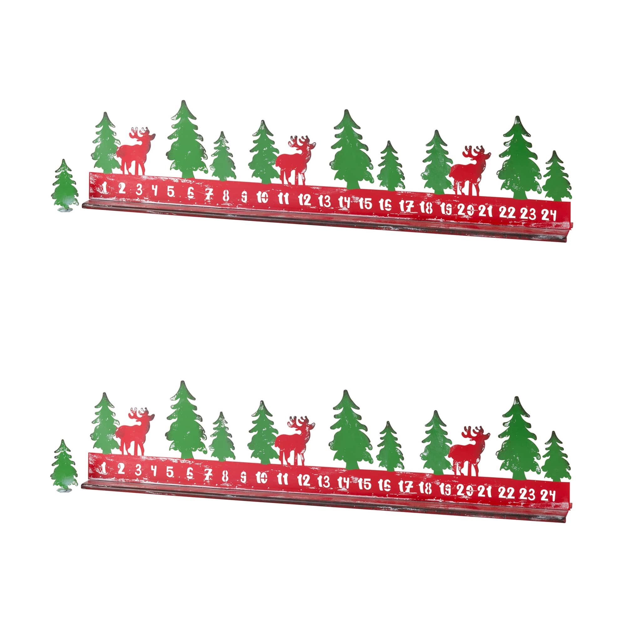 BreeBe - Rustic Metal Christmas Countdown with Woodland Deer Accents (Set of 2) - Red, White, Green