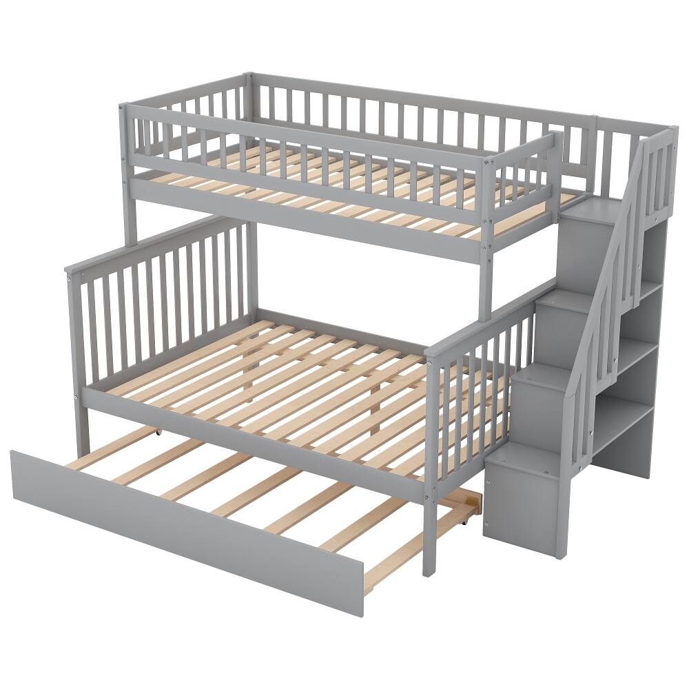 Alt View 4. Loheer - Loheer Twin Over Full Bunk Bed with Trundle and Staircase Gray - Gray.