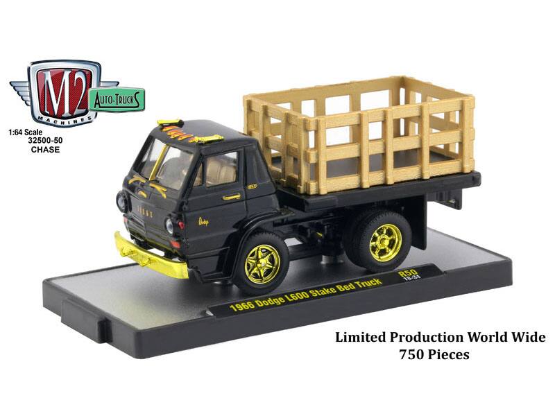 M2 Auto-Truck Machines  
1:64 Scale  
32500-50  
CHASE  

1966 Dodge L600 Stake Bed Truck  

Limited Production World Wide  
750 Pieces