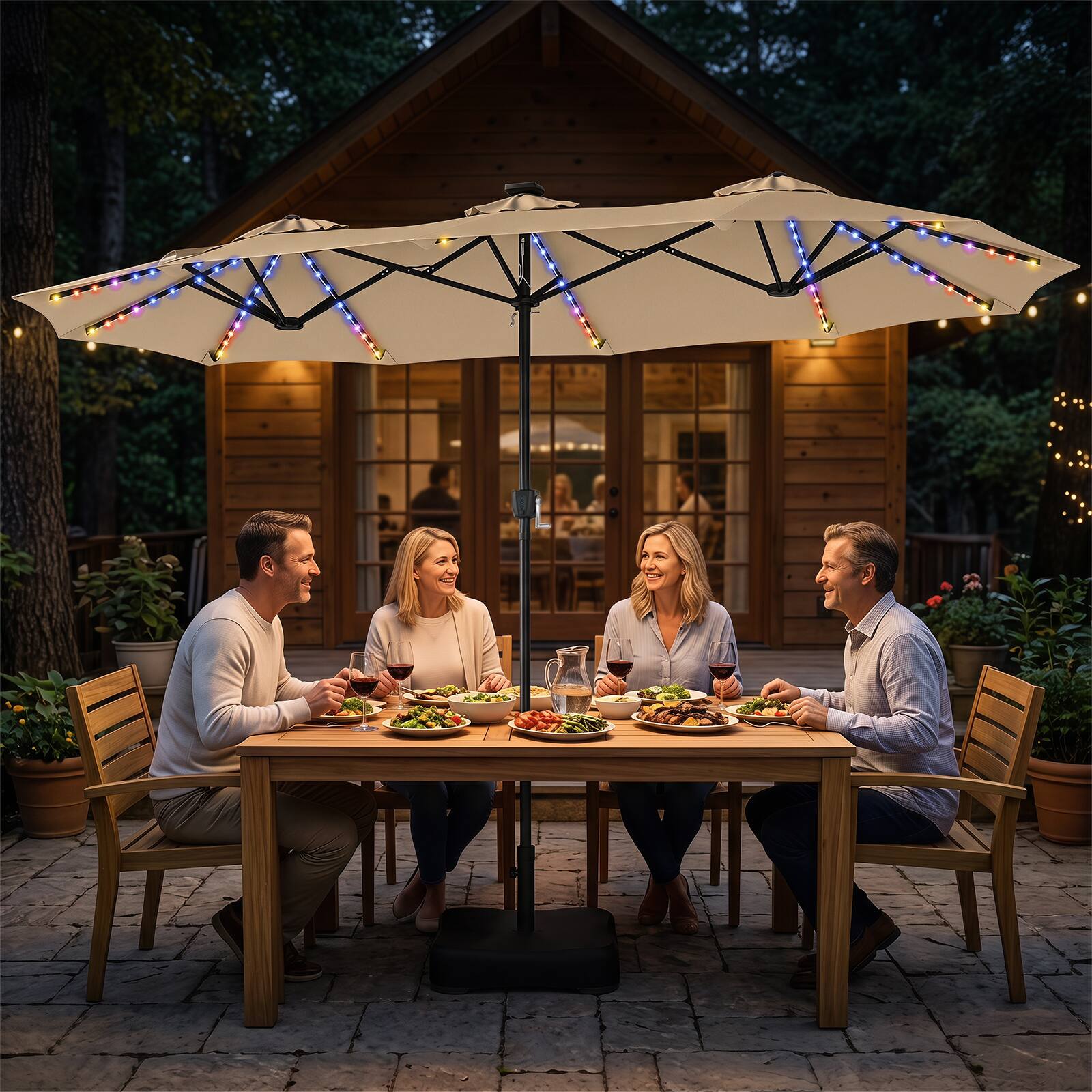 Alt View 3. Gymax - Gymax 13 FT Double-Sided Patio Umbrella w/108 Multi-Color LED Lights Base Included Beige - Beige.