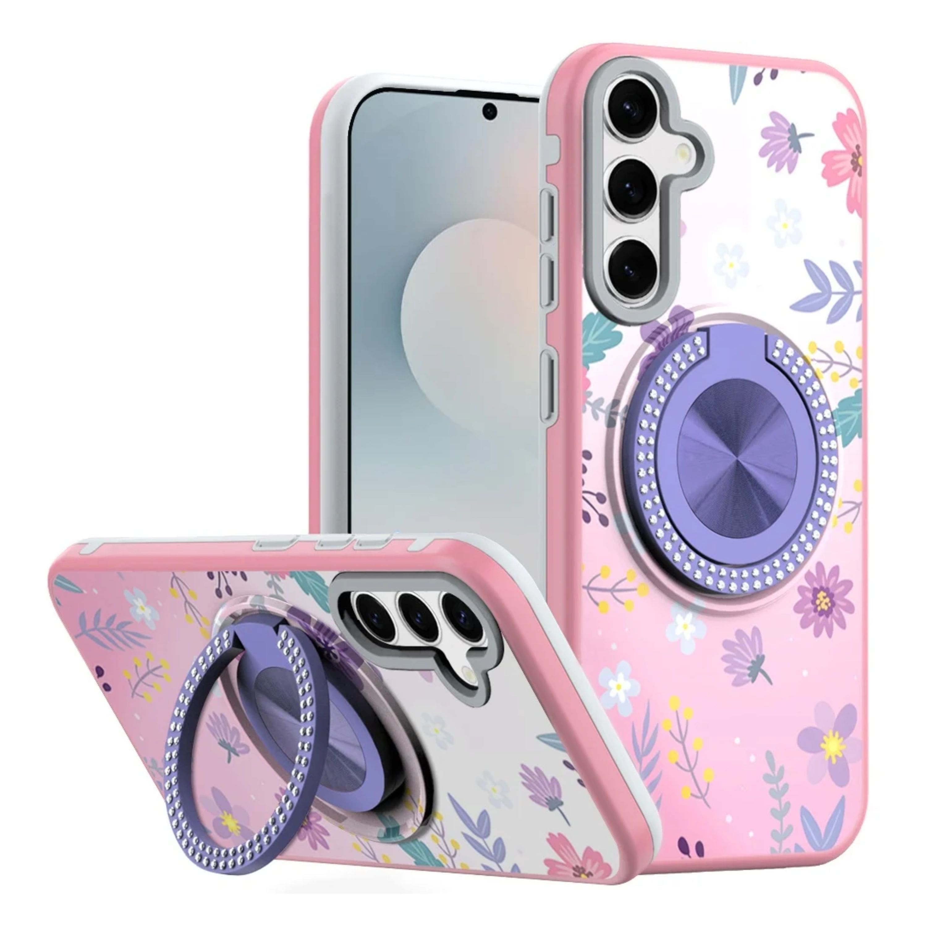Kitcheniva - Printed Design Case With 360 Stand Tempered Glass For Samsung Galaxy S26+ Plus Floral C - Multicolor