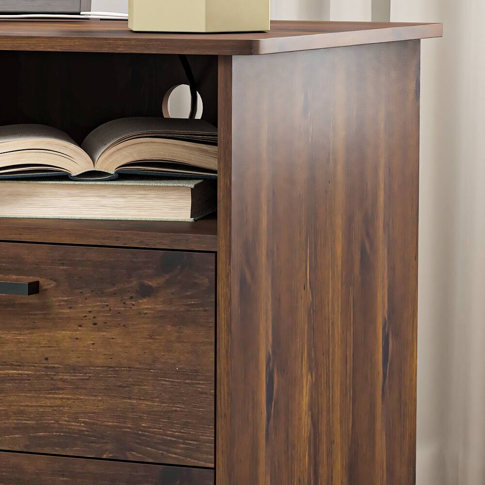 Alt View 7. Spaco - Spaco Set of 2 Nightstand with 2 Drawers, Fast Charging Station, USB C, AC Outlets,Bedside Table for Bedroom Living Room - Brown.