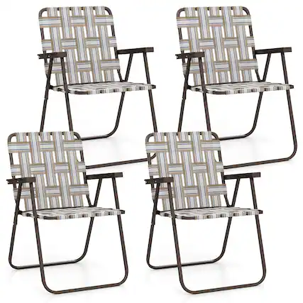 Front. Costway - Costway Folding Beach Chairs Set of 4 with Armrests for Adults Loads up to 330 LBS - Brown.
