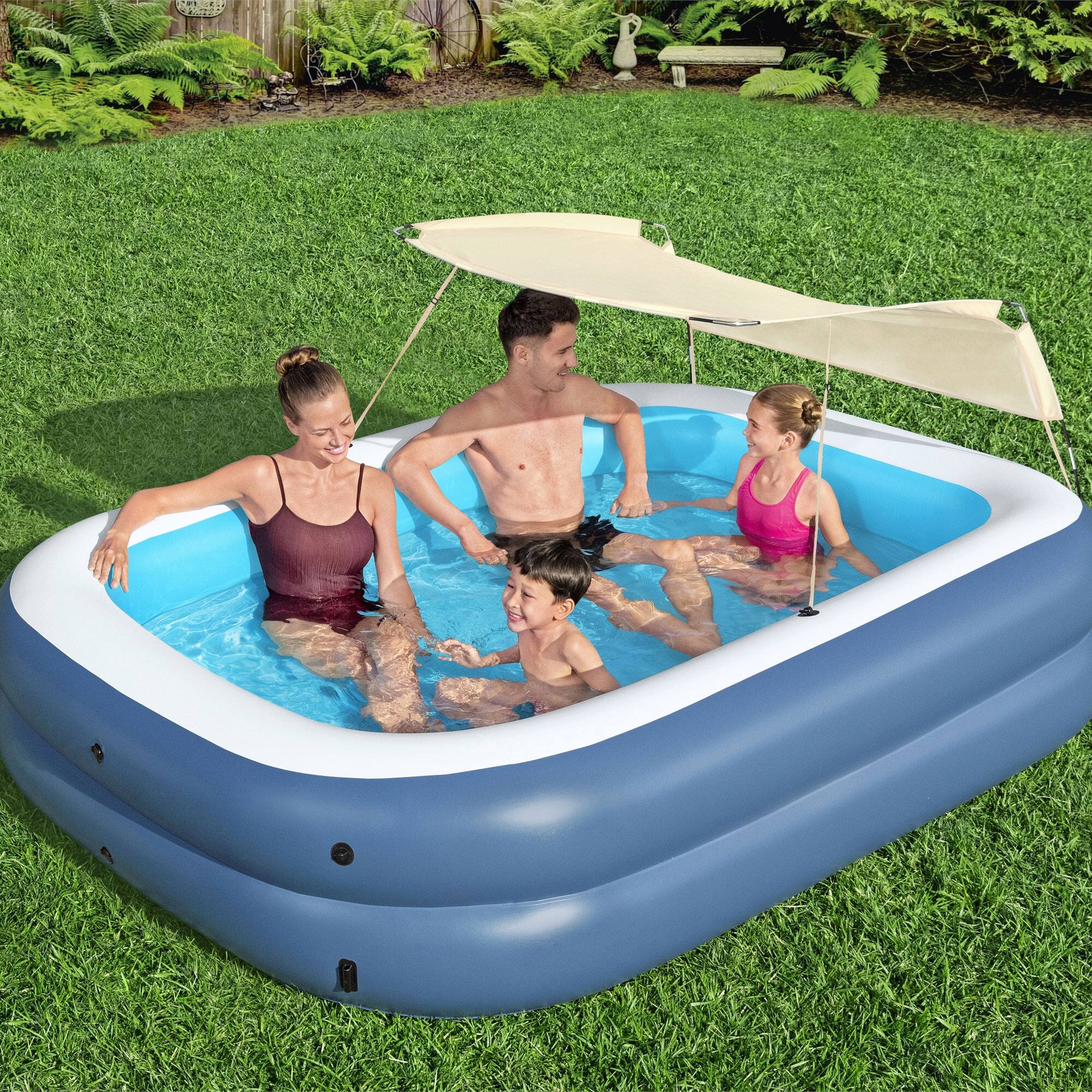 Alt View 10. Bestway - H2OGO! 8 Foot 4 Inch by 70 Inch Summer Bliss Shaded Inflatable Family Pool - Blue.