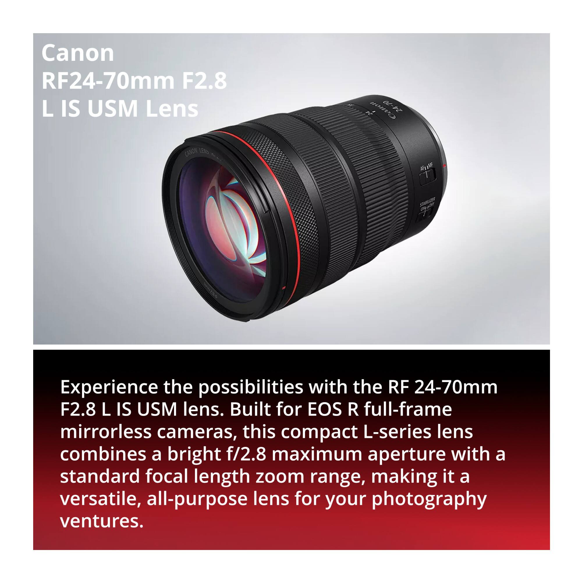 Canon RF 24 70mm f/2.8L IS USM Lens with Backpack, Lens Pen, and