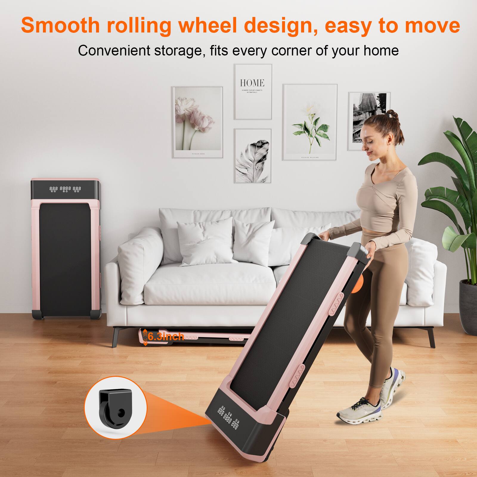 Smooth rolling wheel design, easy to move  
Convenient storage, fits every corner of your home  

6.3 inch