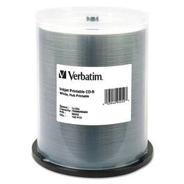 Verbatim - 95252 700 MB 52X CD-R Inkjet Printable Hub Printable (100/Pack) - White