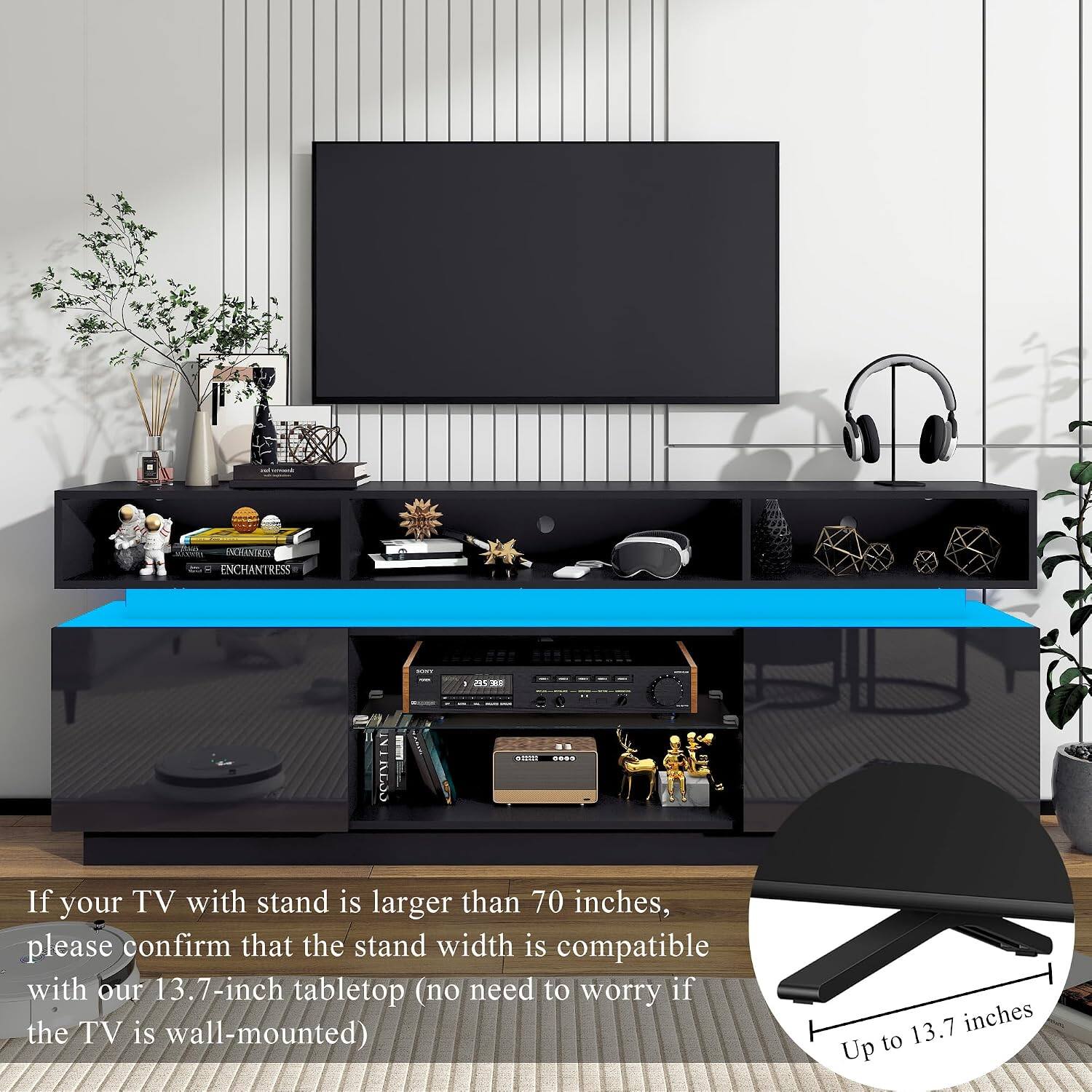 SCUS ENCHANTRESS 280 TAT VE E sIIn .... If your TV with stand is larger than 70 inches, please confirm that the stand width is compatible with our 13.7-inch tabletop (no need to worry if the TV is wall-mounted)