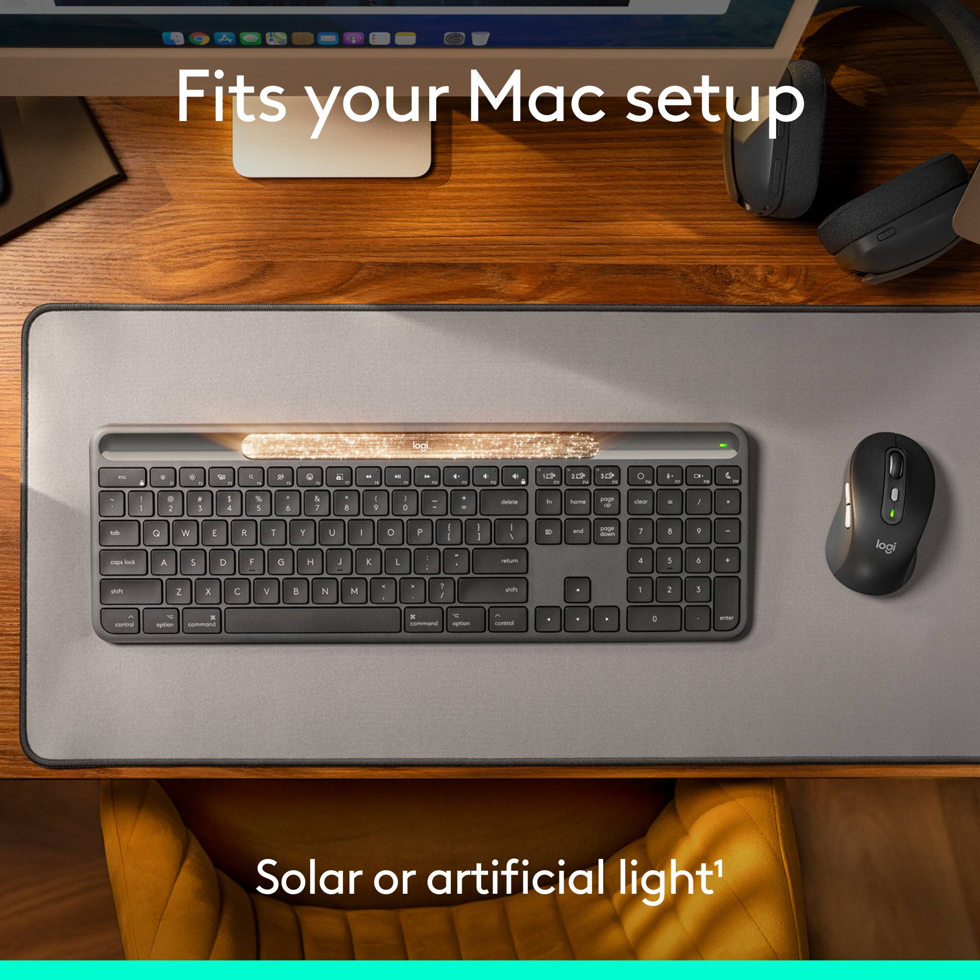 Fits your Mac setup

Solar or artificial light