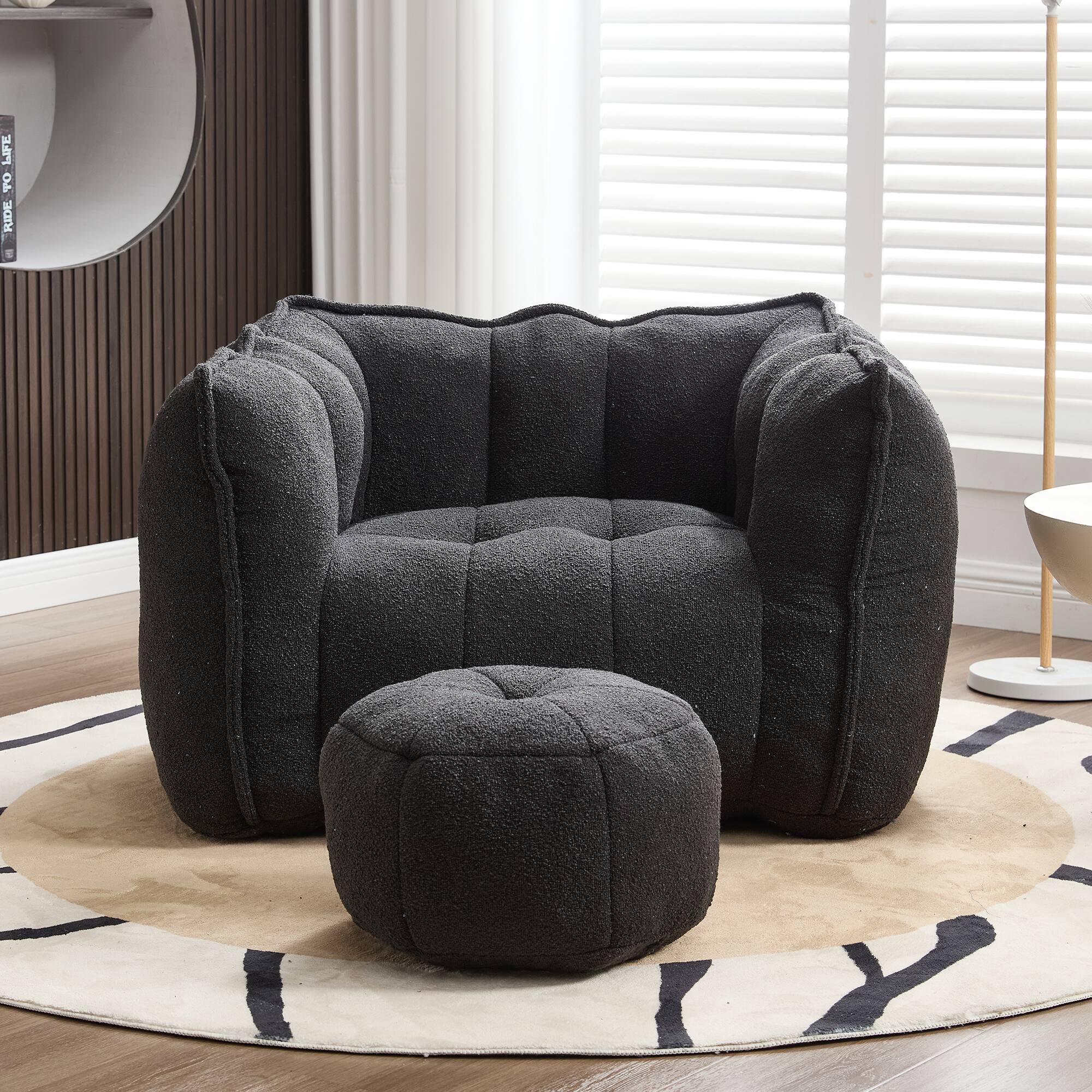 Front. GOODSILO - Premium Square Bean Bag Sofa with Footstool for Ultimate Relaxation in Living Room and Bedroom - Black.