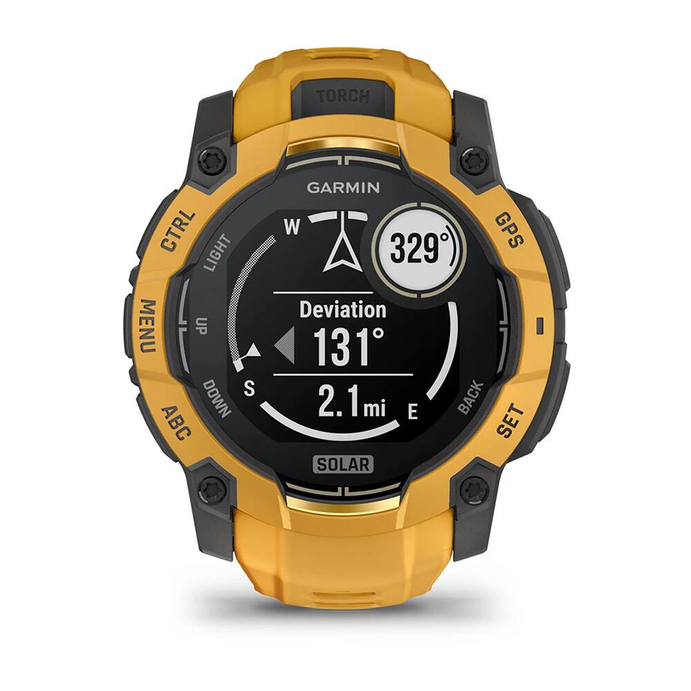 TORCH CTRL LIGHT MENU UP S DOWN ABC GARMIN W GPS 329° Deviation 131° 2.1mi E BACK SET SOLAR
