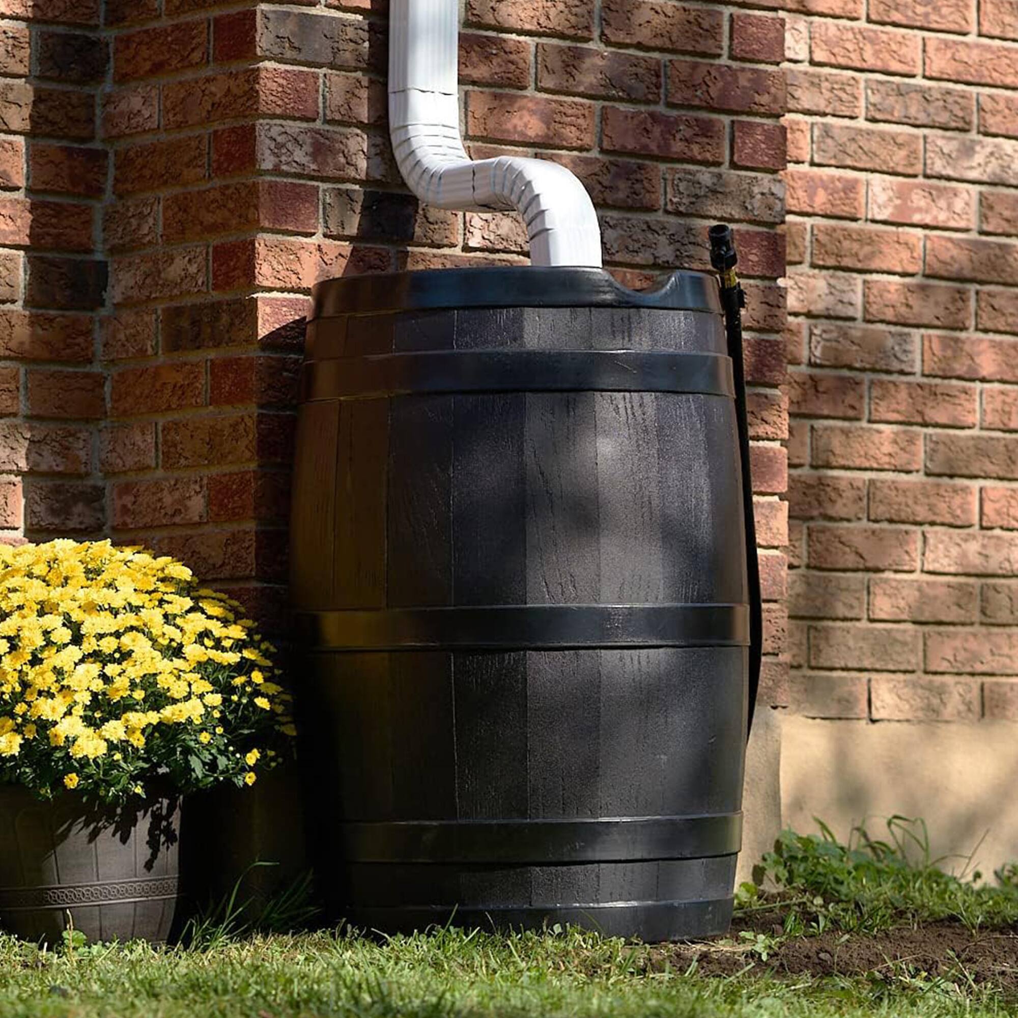 Alt View 2. FCMP Outdoor - FCMP Outdoor RC45 45 Gallon Outdoor Rain Water Catcher Barrel Container, Black - Black.