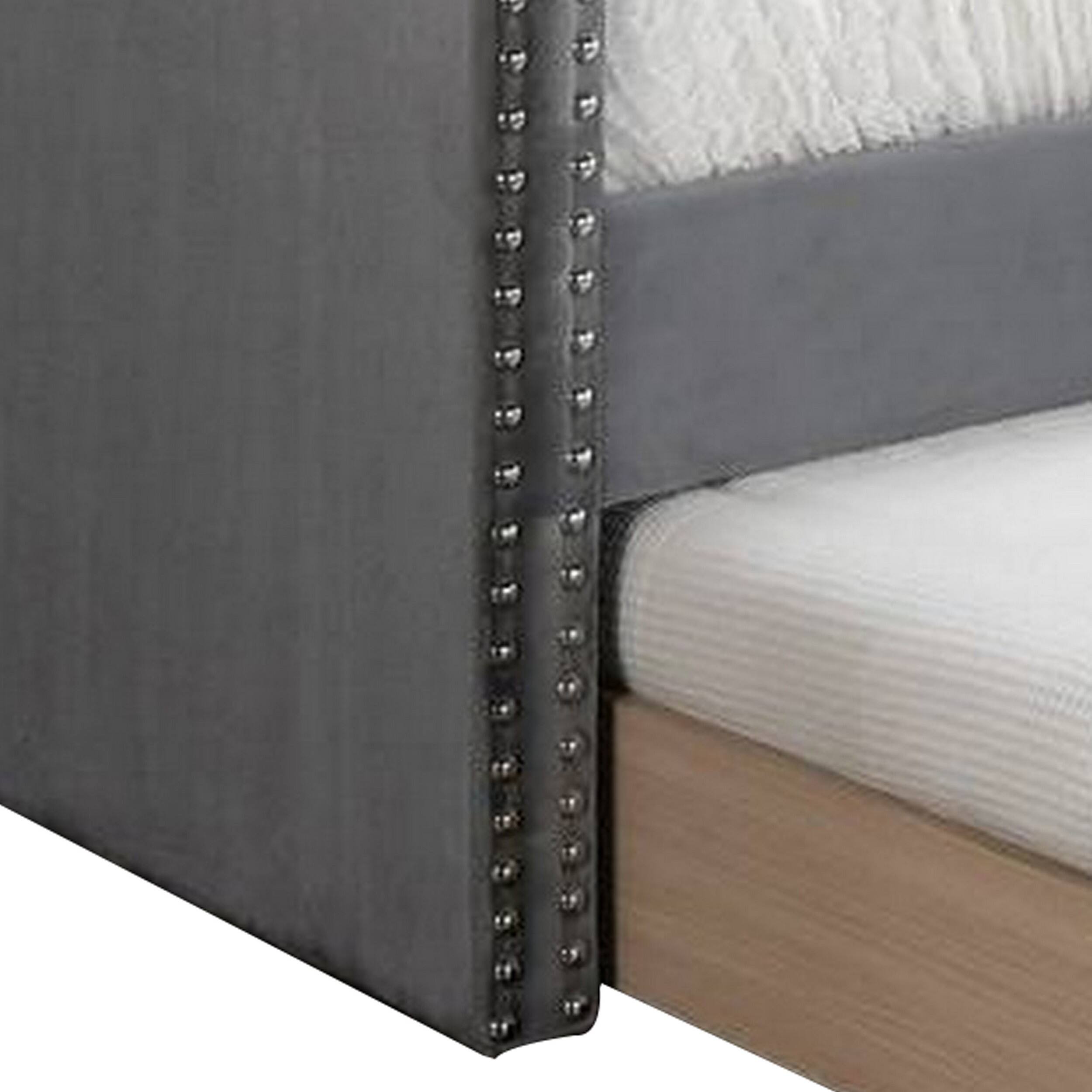Alt View 1. Manhattan Lane - Ann Modern Wood Day Bed with Trundle, Straight Tufted Back, Gray Burlap - Gray.