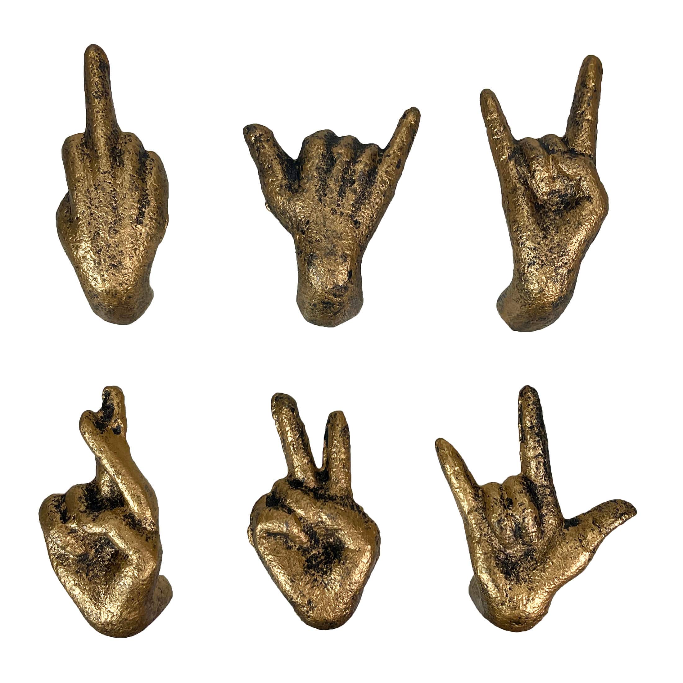 Zeckos - Set of 6 Antique Cast Iron Hand Cabinet Knobs SLA Drawer Pulls - Gold