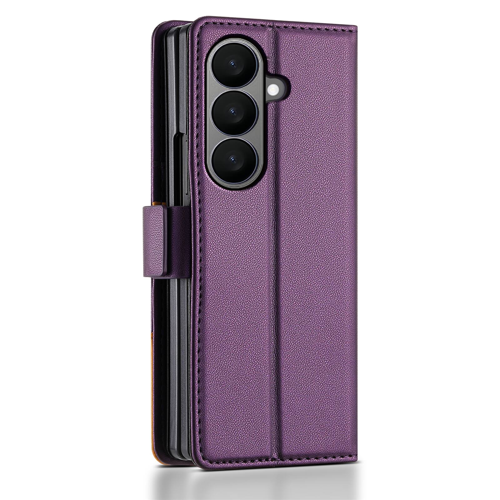 Left. Dteck - Wallet Case for Samsung Galaxy Z Fold8 Ultra, Leather Folio Cover with Card Slots & Magnetic Closure - Purple.