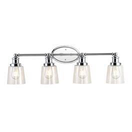 Jonathan Y - Beverly 31.75" 4-Light Iron/Seeded Glass Classic Cottage LED Vanity Light - Chrome