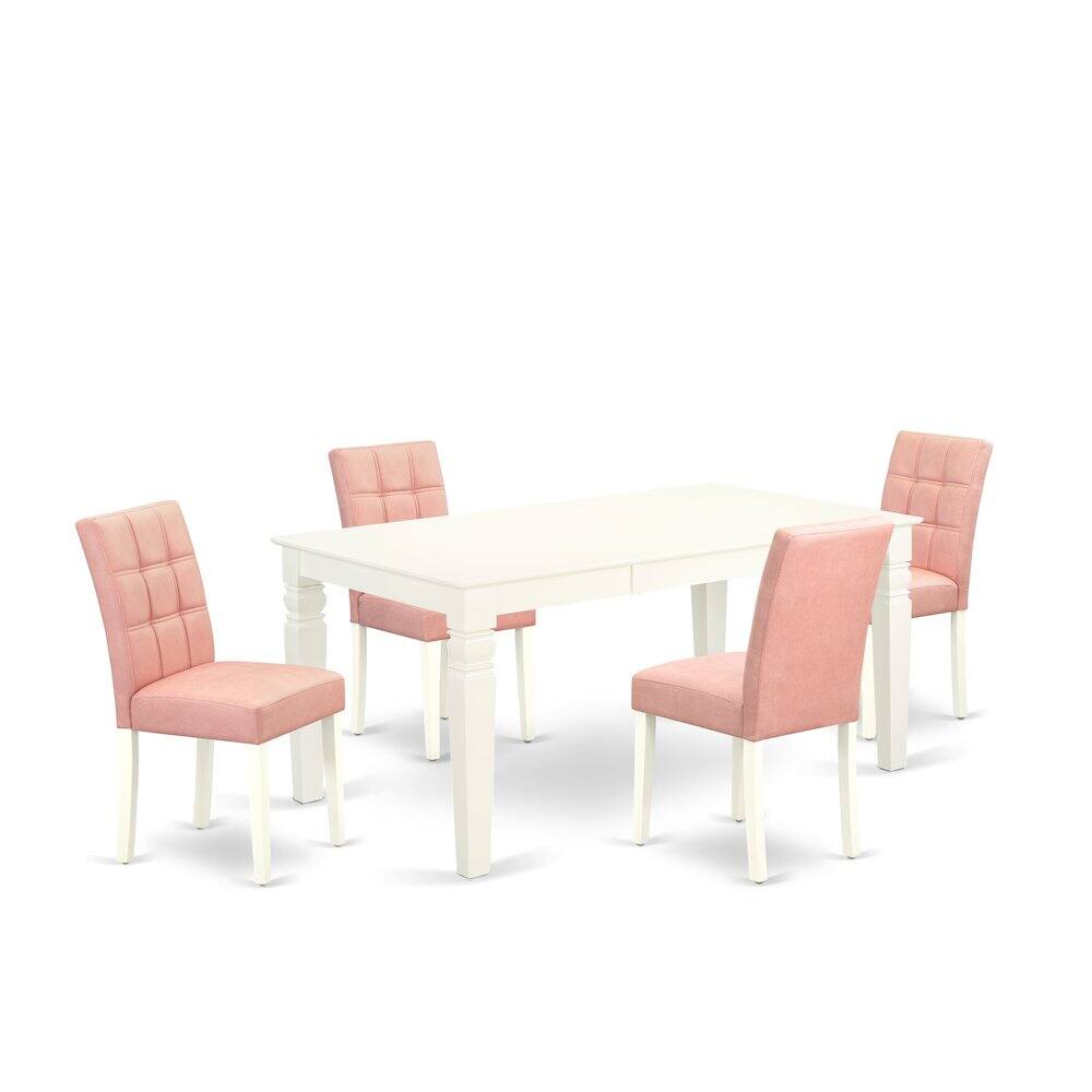 Alt View 1. East West Furniture - 5 Piece Dinner Table Set consists A Mid-Century Dining Table - Linen White.