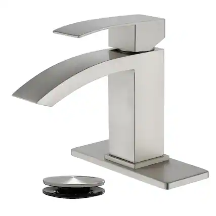 Front. Boyel Living - Brushed Faucet SUS304 Waterfall Spout cUPC Cartridge 60cm Supply Line Pop Up Drain - Brushed Nickel.
